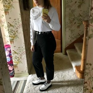 Black High Waisted Straight Leg Cropped Mom Jeans